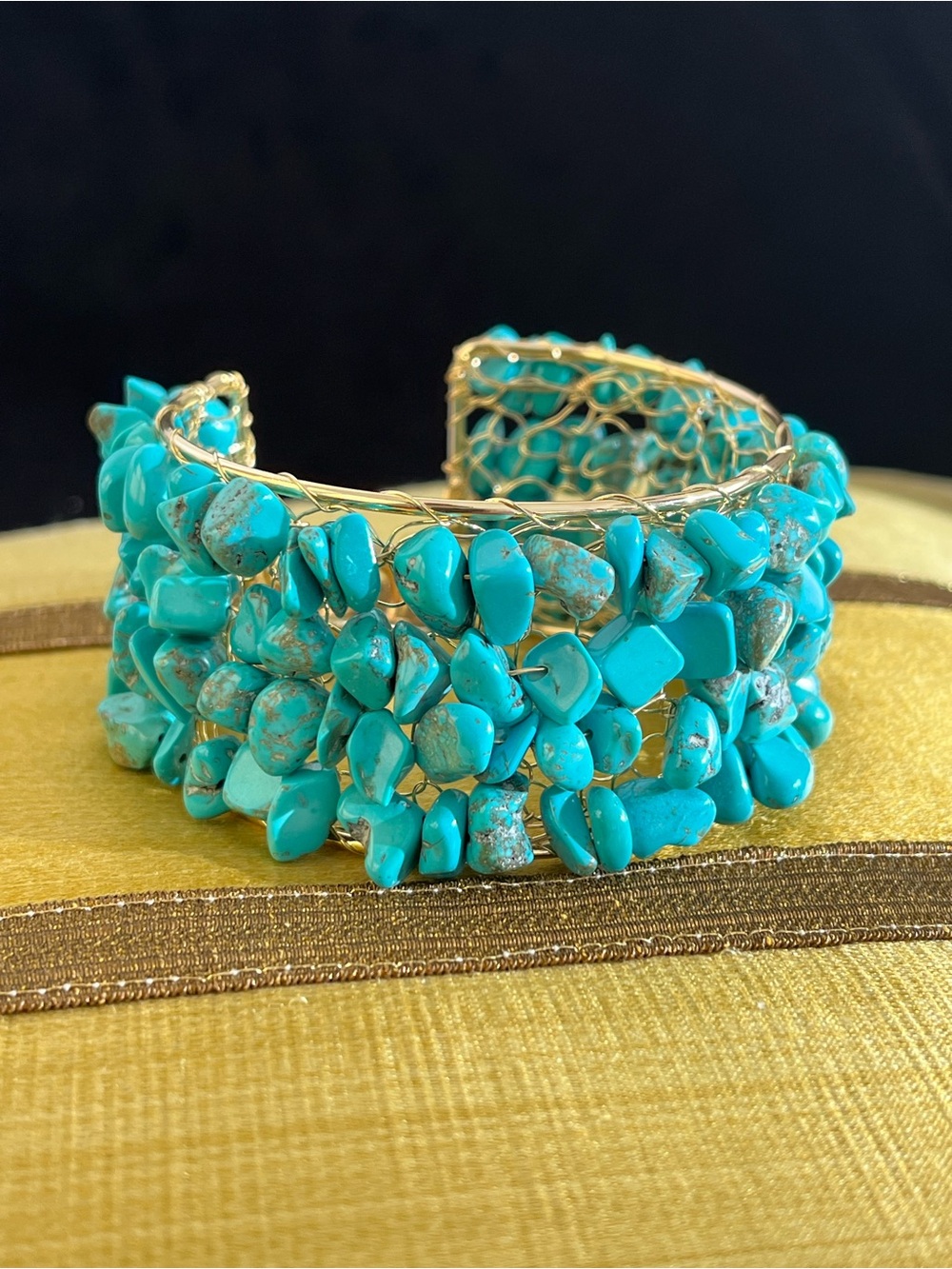 Turquoise Chip Cuff Bracelet with Gold Wire Accent